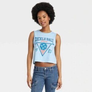 Isaac Morris Tank Top Retro Pickle Ball Club Blue Womens Size Medium